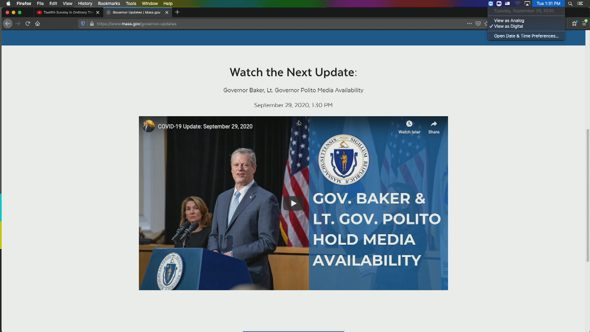 Thumbnail image for Gov. Baker - COVID UPDATE - 09.29.2020