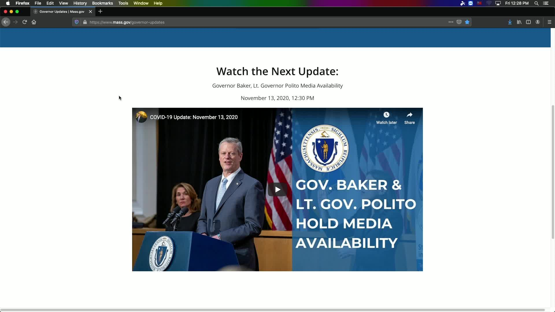 Thumbnail image for Governor Baker Update (11.13.20)