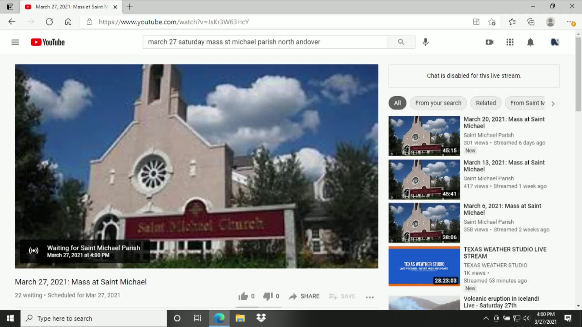 Thumbnail image for St Michaels Church - Saturday Mass - 03.27.2021